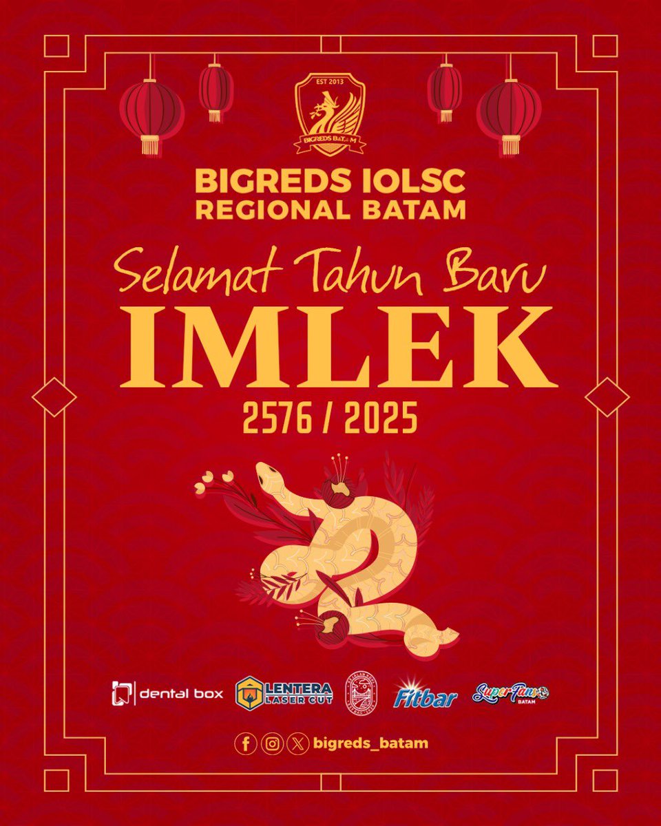 bigreds_batam's tweet photo. Selamat Tahun Baru Imlek 2576 / 2025
𝐆𝐨𝐧𝐠 𝐗𝐢 𝐅𝐚 𝐂𝐚𝐢! 🐍 

#YNWA
#anakBIGREDS
#BIGREDSBatam https://t.co/omSMaldZw9