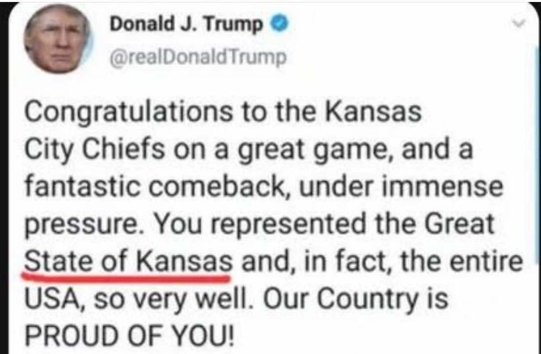 HeatmiserChops's tweet photo. @realDonaldTrump Have you figured out what state Kansas City is in yet? Asking for a friend. https://t.co/RNAWItk6Gp