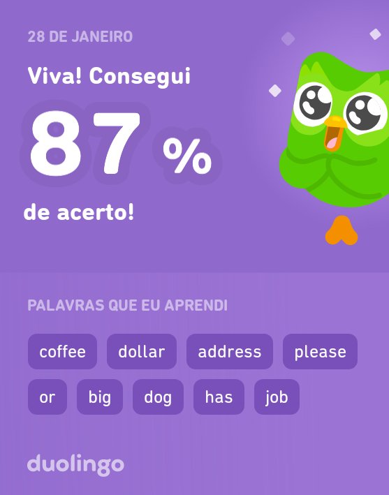 KKrofke's tweet photo. Estou aprendendo inglês no Duolingo! É grátis, divertido e eficaz.
#Duolingo https://t.co/6pjDKKHLA4