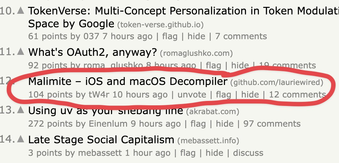 woah, my iOS decompilation tool (Malimite) just hit the front page of HN!