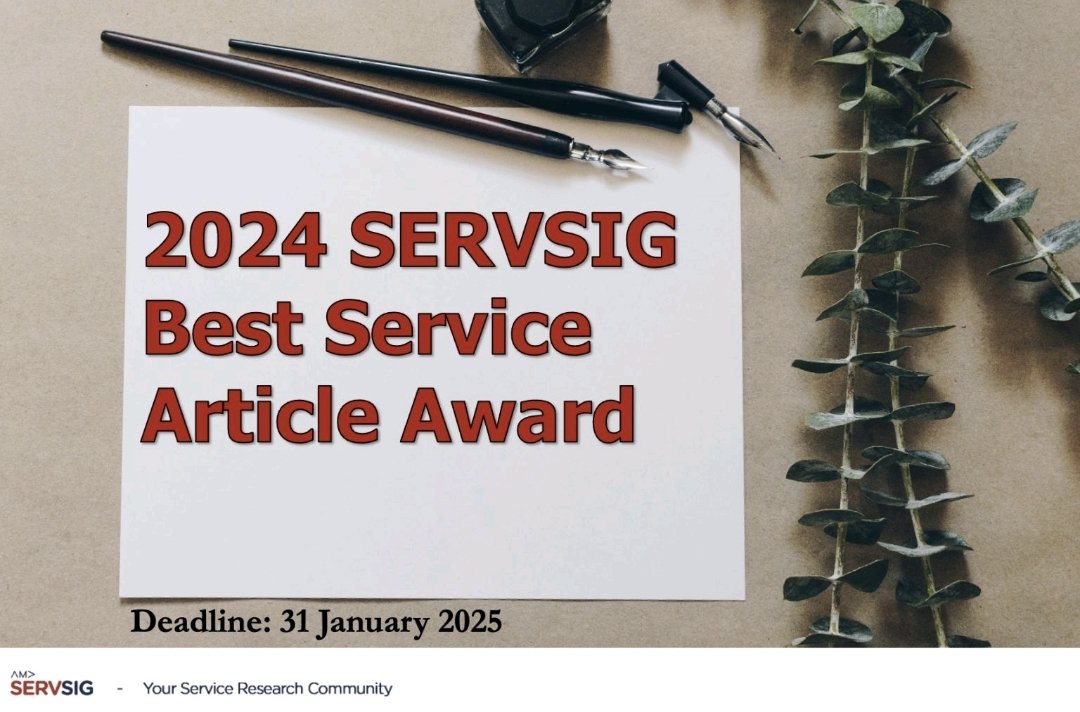 I'm excited to be part of the selection committee of the 2024 SERVSIG Best Service Article Award.
👉 Send your (self- or other-) nominations to Deirdre.oloughlin@ul.ie by 31 January 2025. 

lnkd.in/eXqSd2Ub

#SERVSIG #awards #service #serviceresearch #marketing  <a href="/werkunz/">Werner Kunz - Science, Digital Media, Photos</a>