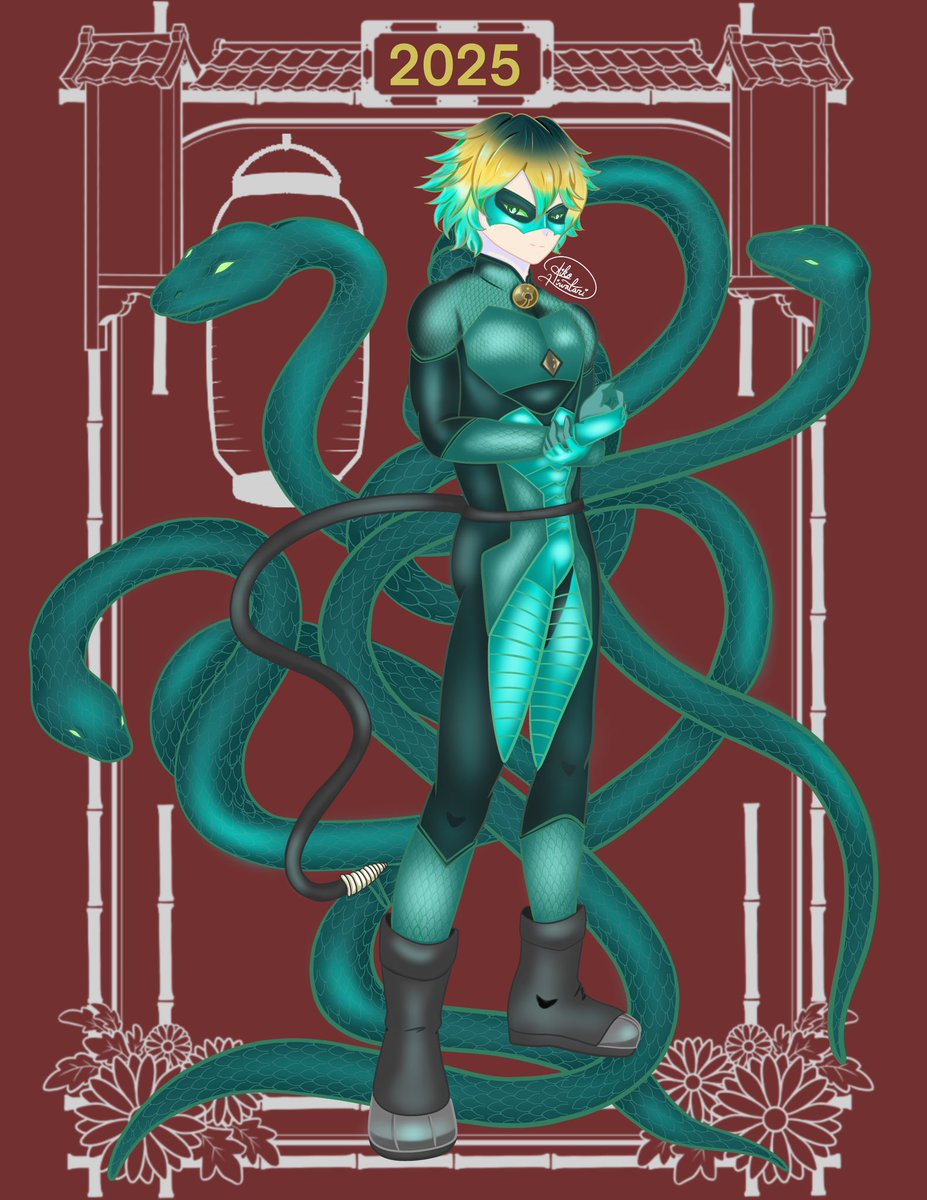 AikoHiwatari's tweet photo. Chinese new year #ChineseNewYear #MiraculousLadybug #chatnoir #fanart #YearofSnake https://t.co/xUd8FB25Ju