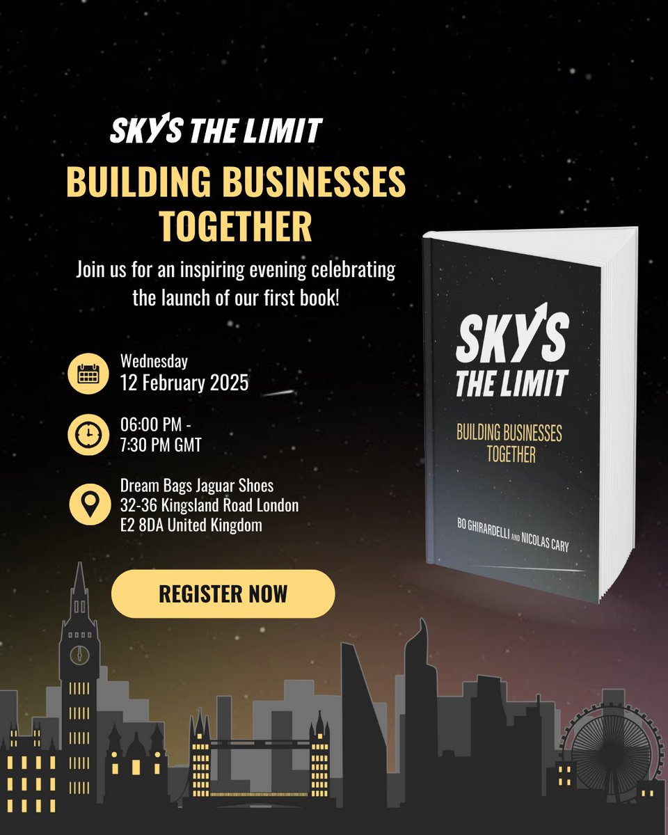 Join the #SkysTheLimit #booklaunch in #London! Network with fellow #entrepreneurs, meet the authors, and celebrate #community. RSVP → hubs.la/Q034rx1x0
​
P.S. What's the best book you've read on entrepreneurship? Share your recommendations! 👇