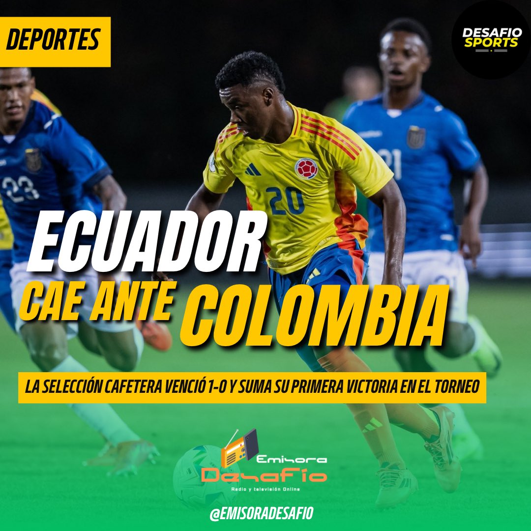 EmisoraDesafio's tweet photo. #DEPORTES | #Ecuador perdió 1-0 ante #Colombia en su segunda presentación en el #sudamericanosub20 

⚽ Neiser Villareal fue el autor del único gol del partido. 

🔜 🗓El próximo jueves 30 de enero, la tricolor jugará contra #Brasil https://t.co/QUzgBkh3HX