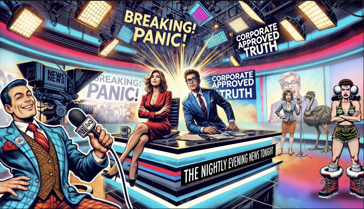 Jay_Huling's tweet photo. BREAKING: The News Is a Joke! 
Fear-based headlines, corporate spin, and reporters barely holding it together -- "The Nightly Evening News Tonight" is a rapid-fire satire of modern media madness.
Request the script: https://t.co/bUAJlnaKyg 
#Comedy #Satire #Theatre #BreakingNews https://t.co/1teNfNR0JN