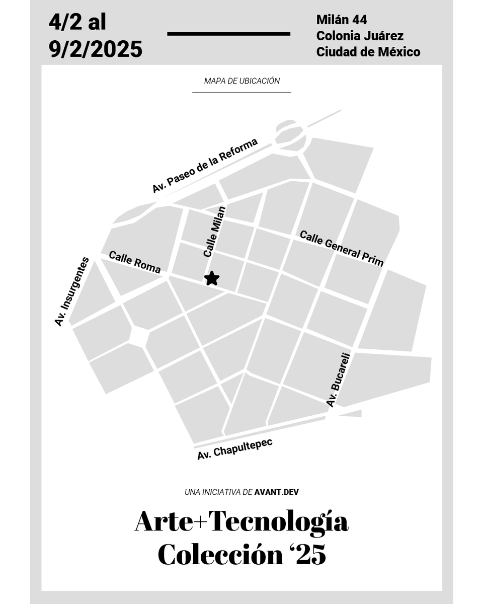La materialidad y la tecnología convergen en Milan 44 durante la Semana del Arte. Una selección curada por Avant.Dev que fusiona medios audiovisuales y digitales.

Milan 44, Colonia Juárez
4-9 febrero, 2025
#ArtWeekCDMX