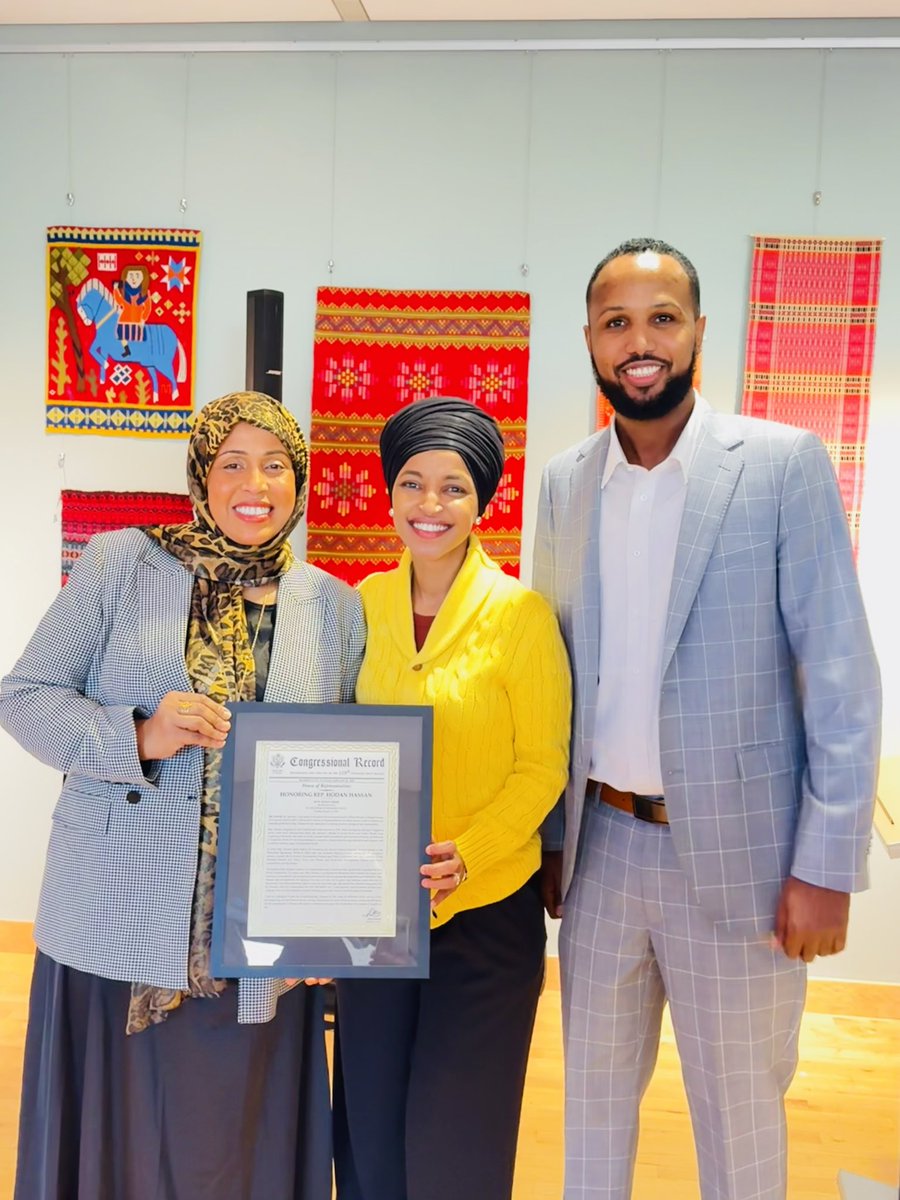 Hodan Hassan (@rephassan) on Twitter photo Honored beyond words for this Congressional award, now a permanent fixture in the <a href="/librarycongress/">Library of Congress</a> Big shoutout 2 my sister <a href="/IlhanMN/">Ilhan Omar</a> for this recognition. It's a celebration of service, commitment, and community impact. Let's keep inspiring! #Award #Community #Legacy <a href="/HukunDabar/">Hukun Dabar</a> Honored beyond words for this Congressional award, now a permanent fixture in the <a href="/librarycongress/">Library of Congress</a> Big shoutout 2 my sister <a href="/IlhanMN/">Ilhan Omar</a> for this recognition. It's a celebration of service, commitment, and community impact. Let's keep inspiring! #Award #Community #Legacy <a href="/HukunDabar/">Hukun Dabar</a>