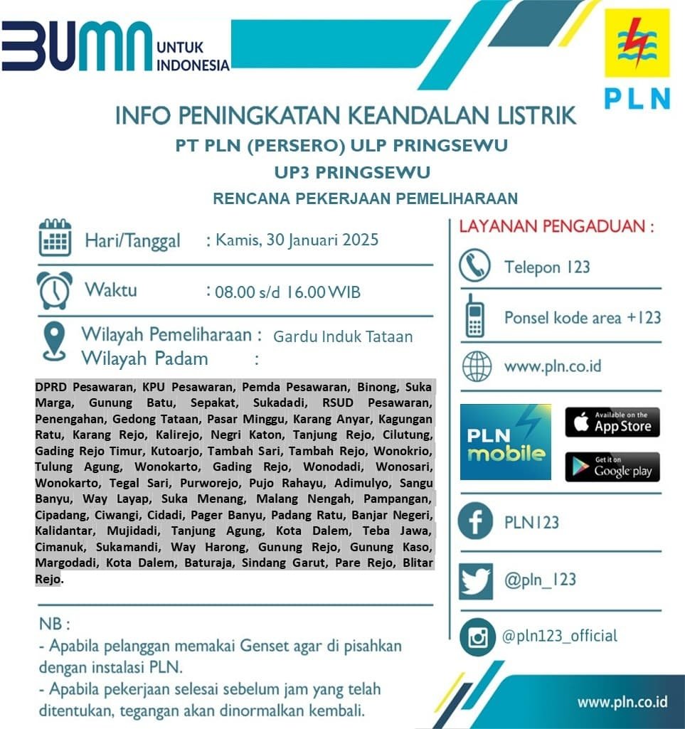 Info buat warga sekitaran kantor Pemkab Pesawaran. 
<a href="/pln_123/">PT PLN (Persero)</a>