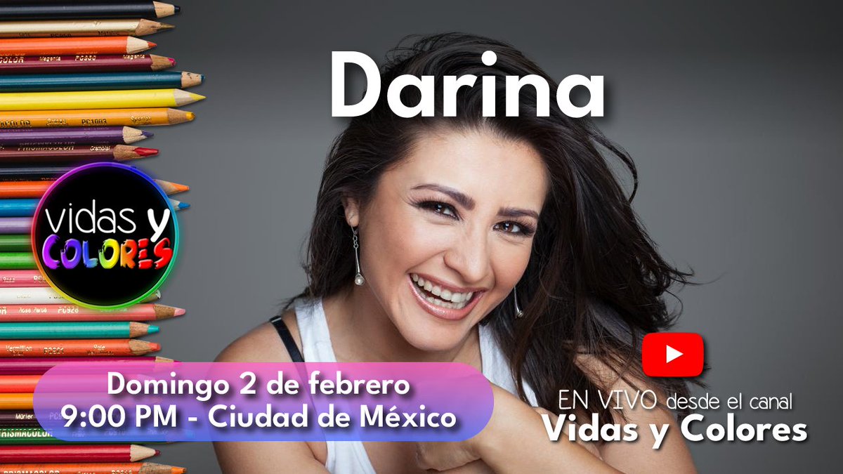 Vidas y Colores (@vidasycolores) on Twitter photo <a href="/vidasycolores/">Vidas y Colores</a> con <a href="/sergiordmx/">Sergio Rodríguez</a> presenta:
<a href="/DARINAmx/">DARINA 🦋</a>
DOM 2 FEB
9 PM MX | UTC-6
Clic para notificación: youtube.com/live/Qg859s-Lw…
#vidasycolores #sergiordmx #entrevista #live #musica #cantante #musicanueva
cc <a href="/papapandatv/">Papá Panda TV</a> <a href="/teatroculturamx/">Teatro y Cultura CDMX</a> <a href="/seropodcast/">SERO podcast</a> <a href="/cris_manager/">Cris Manager</a> <a href="/vidasycolores/">Vidas y Colores</a> con <a href="/sergiordmx/">Sergio Rodríguez</a> presenta:
<a href="/DARINAmx/">DARINA 🦋</a>
DOM 2 FEB
9 PM MX | UTC-6
Clic para notificación: youtube.com/live/Qg859s-Lw…
#vidasycolores #sergiordmx #entrevista #live #musica #cantante #musicanueva
cc <a href="/papapandatv/">Papá Panda TV</a> <a href="/teatroculturamx/">Teatro y Cultura CDMX</a> <a href="/seropodcast/">SERO podcast</a> <a href="/cris_manager/">Cris Manager</a>