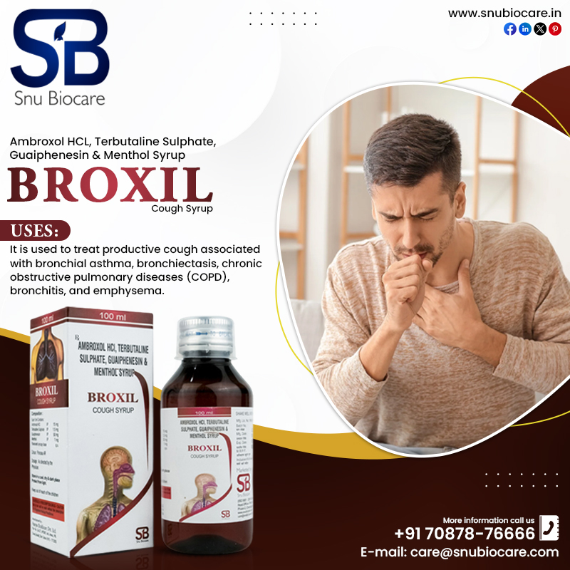 SnuBiocare's tweet photo. Broxil Cough Syrup
It is used to treat productive cough associated with bronchial asthma , brochiectasis
For Further Information:
Visit: https://t.co/CRcSvDmBUb
Contact At: +91 70878-76666
Email At: Care@snubiocare.com
#Bestpharmaproducts #Qualityproducts #Pharmafranchise https://t.co/PcH1fSNIKF