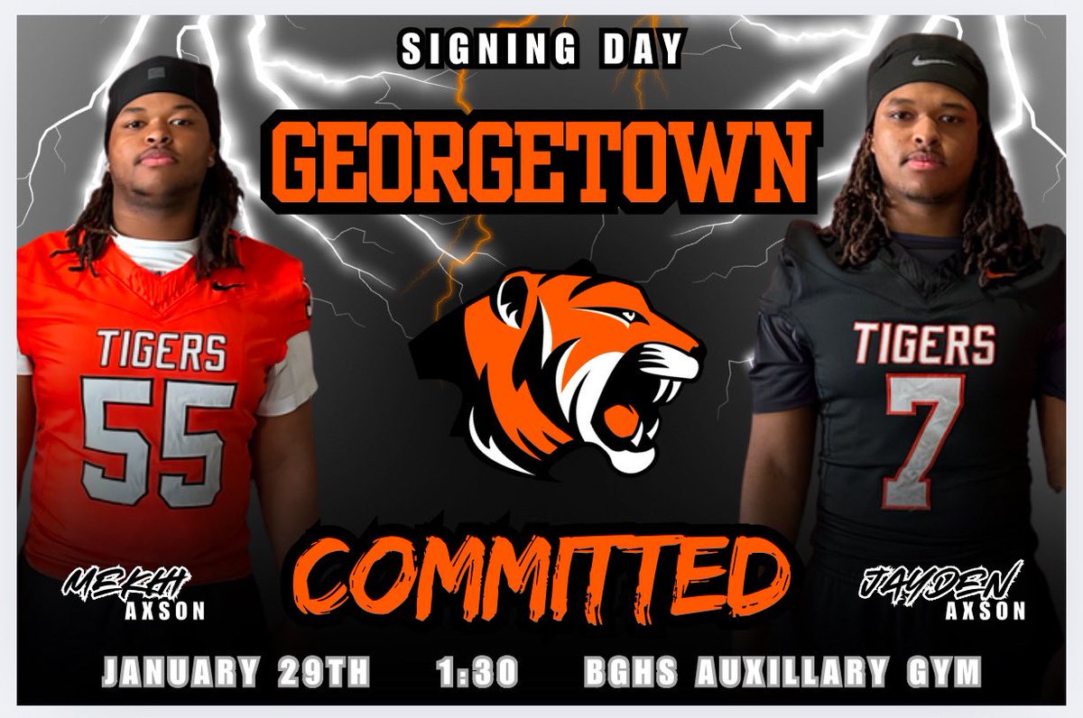 I will be signing my letter of intent to play football at Georgetown College!!. All are welcome to come support.🐅
<a href="/Gtown_Football/">Georgetown College Football</a> 
<a href="/PurplesFootball/">BGHS Football</a>