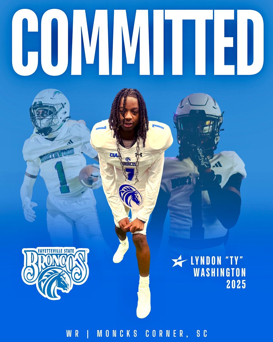 Ty Washington (@tywashingtonuno) on Twitter photo #AGTG After a great talk with my parents and <a href="/CoachMagouirk/">Kevin Magouirk</a> I’ve decided to commit & continue my academic and athletic career at Fayetteville State University!!!💙🤍
#fsubroncos
#broncospride
#GodSpeed
<a href="/HudginsIii/">Coach Hudgins</a> <a href="/CoachBunn_/">DJ Bunn</a> <a href="/CoachRHayes22/">Richard Hayes Jr.</a> #AGTG After a great talk with my parents and <a href="/CoachMagouirk/">Kevin Magouirk</a> I’ve decided to commit & continue my academic and athletic career at Fayetteville State University!!!💙🤍
#fsubroncos
#broncospride
#GodSpeed
<a href="/HudginsIii/">Coach Hudgins</a> <a href="/CoachBunn_/">DJ Bunn</a> <a href="/CoachRHayes22/">Richard Hayes Jr.</a>