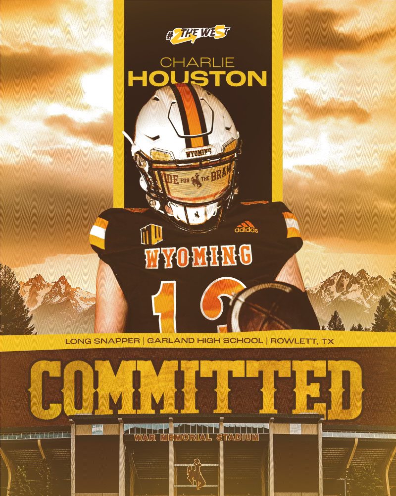 Charlie Houston |5⭐️| (@wch_houston_) on Twitter photo I am overjoyed to announce my commitment to THE University of Wyoming! #GoPokes
<a href="/owl_football/">Garland Owls</a> <a href="/CoachWilkett/">Alex Wilkett</a> <a href="/Kelvinperry11/">Kelvin perry</a> <a href="/BSublet/">BSUB</a> <a href="/Coach_SBMoore/">Shannon Moore</a> <a href="/JaySawvel/">Jay Sawvel</a> <a href="/wyo_football/">Wyoming Cowboy Football</a> I am overjoyed to announce my commitment to THE University of Wyoming! #GoPokes
<a href="/owl_football/">Garland Owls</a> <a href="/CoachWilkett/">Alex Wilkett</a> <a href="/Kelvinperry11/">Kelvin perry</a> <a href="/BSublet/">BSUB</a> <a href="/Coach_SBMoore/">Shannon Moore</a> <a href="/JaySawvel/">Jay Sawvel</a> <a href="/wyo_football/">Wyoming Cowboy Football</a>