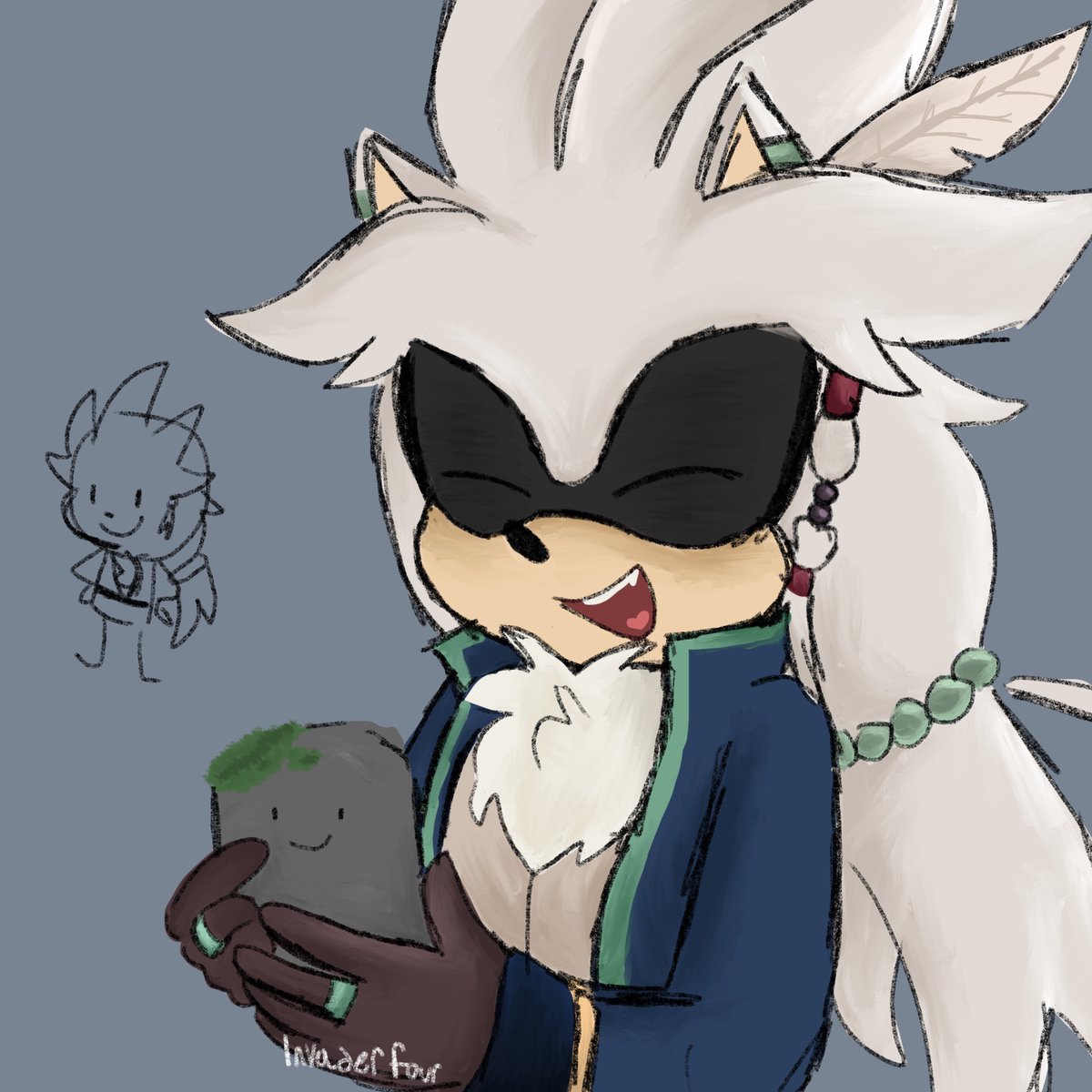 Fanart for <a href="/HayweeRC/">Haywee 🌱 COMMS OPEN</a>‘s au

Had lots of fun drawing him and his pet rock

#SilverTheHedgehog