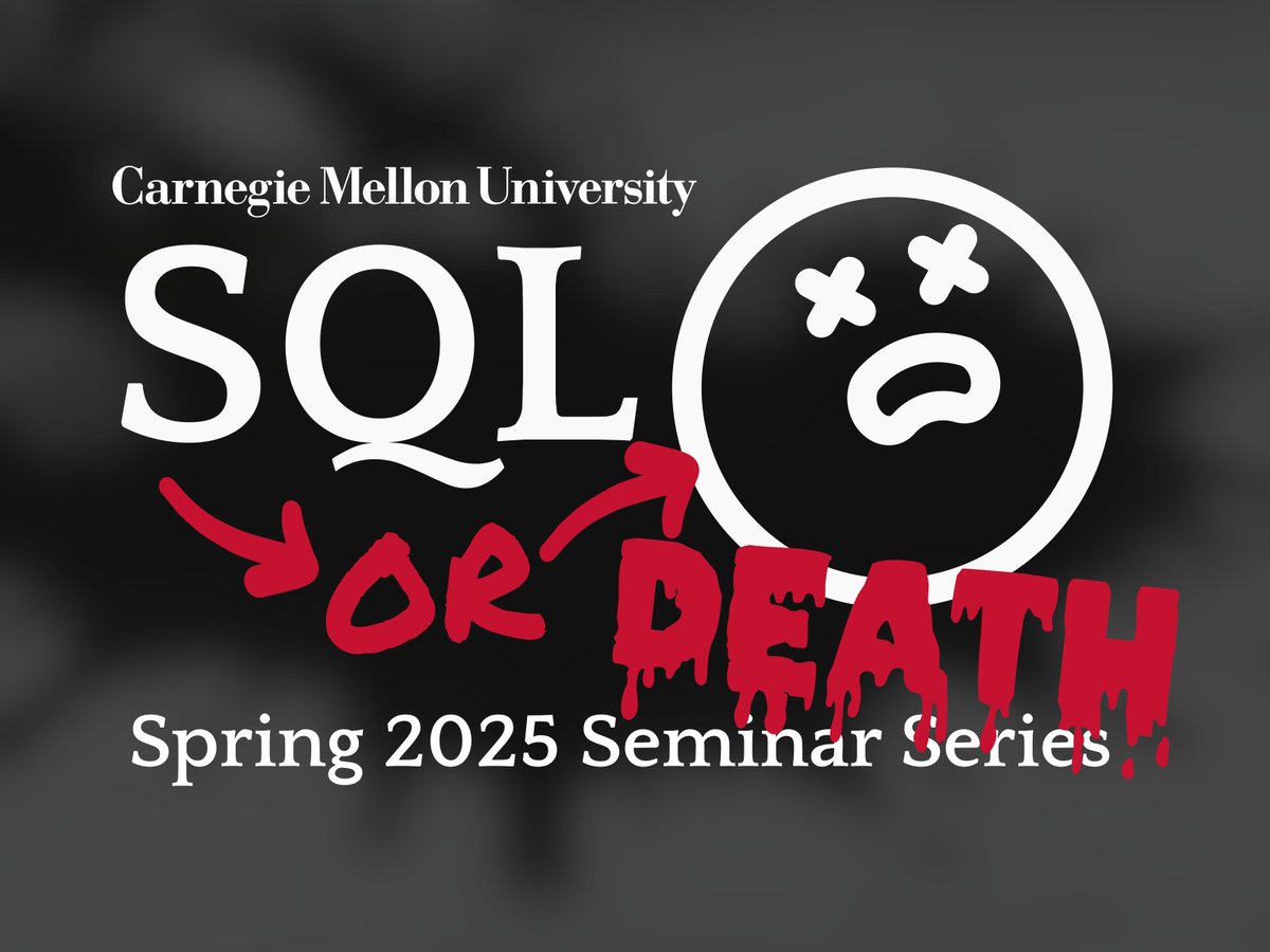 Andy Pavlo (@andypavlo.bsky.social) (@andy_pavlo) on Twitter photo Do you hate SQL and wish it would die & burn in hell? Or do you love SQL and wish it ran faster? If you answered 'yes' to either question then join our new <a href="/CMUDB/">CMU Database Group</a> Seminar Series: SQL or Death?
Mondays @ 4:30pm via Zoom. Videos posted to YouTube: db.cs.cmu.edu/seminar2025/ Do you hate SQL and wish it would die & burn in hell? Or do you love SQL and wish it ran faster? If you answered 'yes' to either question then join our new <a href="/CMUDB/">CMU Database Group</a> Seminar Series: SQL or Death?
Mondays @ 4:30pm via Zoom. Videos posted to YouTube: db.cs.cmu.edu/seminar2025/