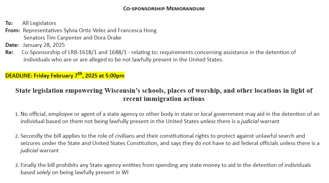 DanODonnellShow's tweet photo. EXCLUSIVE: Democrats in the Wisconsin Legislature have introduced bills that would prohibit state employees from helping federal authorities detain illegal immigrants, effectively making Wisconsin a sanctuary state. https://t.co/HWt9hNF8s4