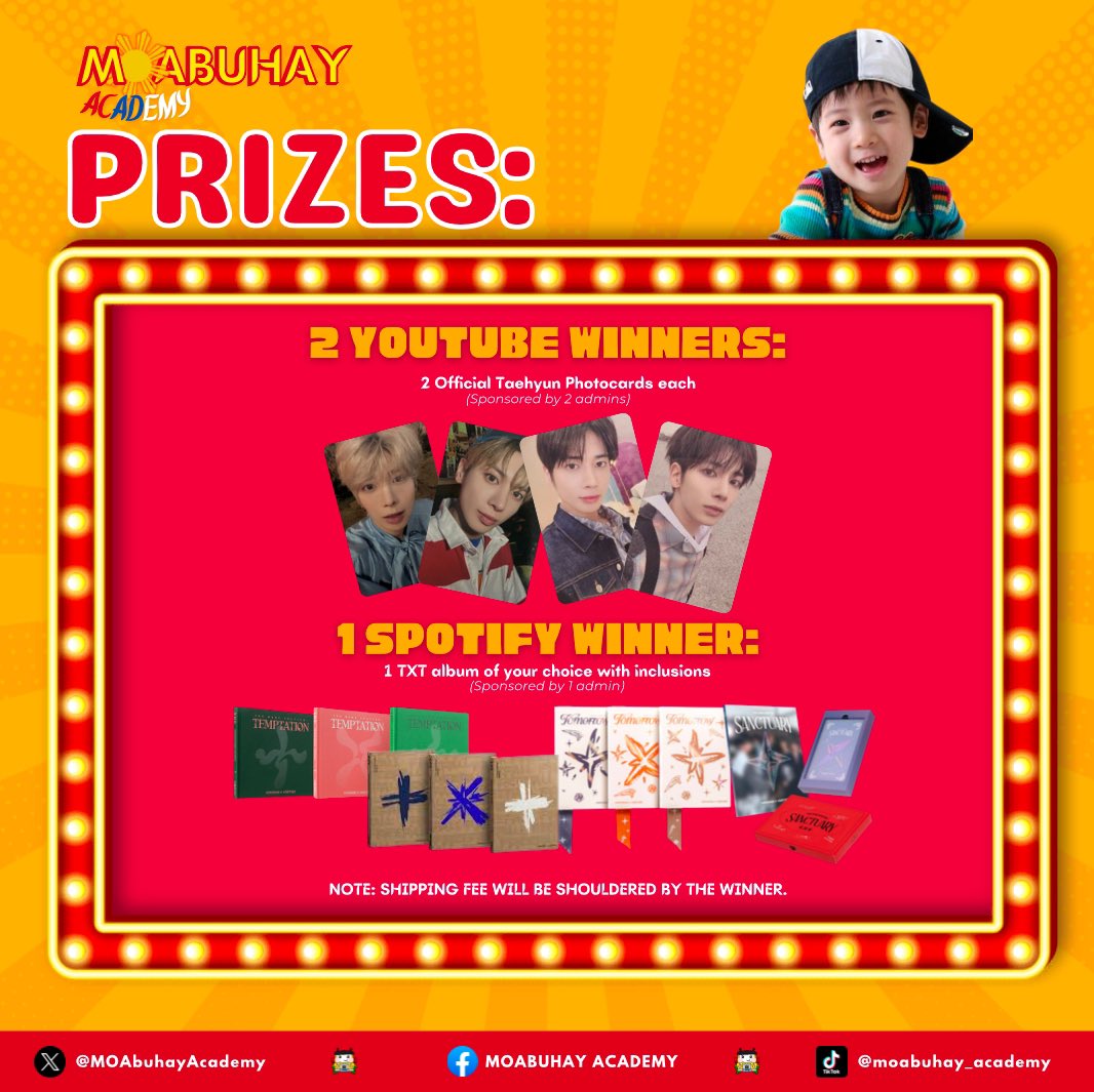 TARA LARO TAYO 👩‍💻

Gusto mo ba ng TXT album or official photocard ng nag-iisang KANG TAEHYUN? Pwes! Join our first giveaway event for the birthday celebration of our nyangnyang, KANG TAEHYUN 🤩✨️ #TUBATUBATUPICK

📝 Read the guidelines below to win!