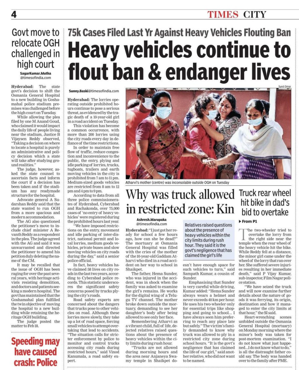 SyedToi's tweet photo. Family including the mother mourn the death of a 10-year-Old girl who died in a gruesome accident involving a truck in Shaikpet. https://t.co/pSgvZbg4nt