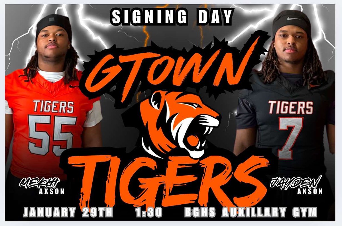 Jayden Axson (@jaydenaxson) on Twitter photo I will be signing my Letter of Intent tomorrow!! Everyone is welcome! <a href="/PurplesFootball/">BGHS Football</a> <a href="/Gtown_Football/">Georgetown College Football</a> #tigerpride🐅 I will be signing my Letter of Intent tomorrow!! Everyone is welcome! <a href="/PurplesFootball/">BGHS Football</a> <a href="/Gtown_Football/">Georgetown College Football</a> #tigerpride🐅