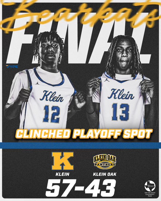 Klein High Basketball (@kleinkatsbball) on Twitter photo Wow, what a game! Our <a href="/KleinHigh/">Klein High School</a> Bearkats came out in full force, and played their heart out! They took the lead early and never gave it up. Sorry <a href="/Oak2023/">Klein Oak Boys Basketball</a> tonight was not meant to be. Bearkat nation was on ๐ฅ๐๐ฅ๐๐๐๐๐ฅ๐๐ฅ
District play 10-2 Wow, what a game! Our <a href="/KleinHigh/">Klein High School</a> Bearkats came out in full force, and played their heart out! They took the lead early and never gave it up. Sorry <a href="/Oak2023/">Klein Oak Boys Basketball</a> tonight was not meant to be. Bearkat nation was on ๐ฅ๐๐ฅ๐๐๐๐๐ฅ๐๐ฅ
District play 10-2
