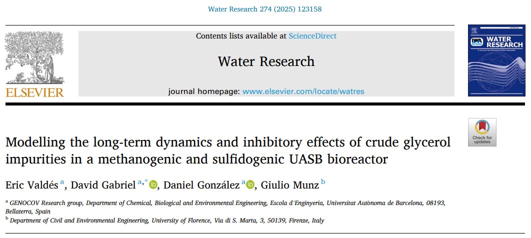 Congratulations to Eric Valdés for the outstanding work on modelling the long-term dynamics in a methanogenic and sulfidogenic UASB bioreactor, recently published in <a href="/WaterRes_J/">Water Research</a> within the framework of the <a href="/RecyclesEu/">RECYCLES</a> project ♻️

doi.org/10.1016/j.watr…