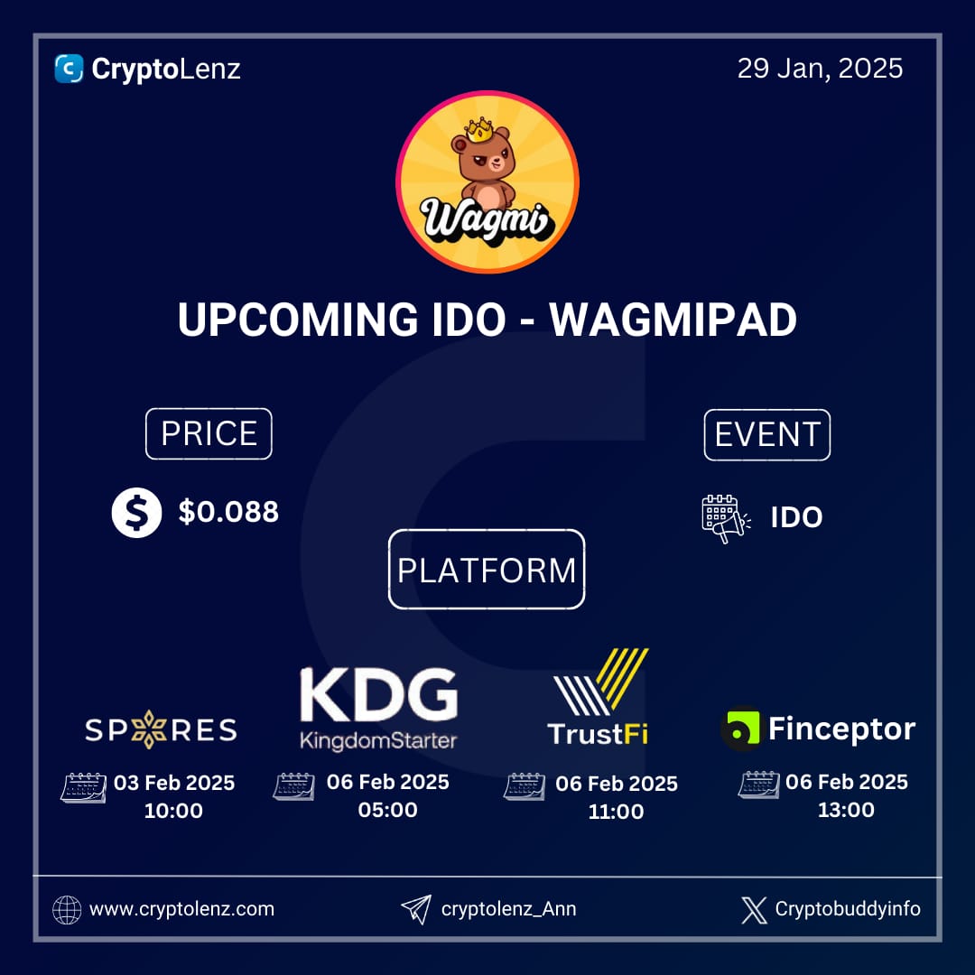 The Wagmipad IDO is launching on SporesNetwork, Kingdomstarter, Trustfi and Finceptor, Don't miss out.