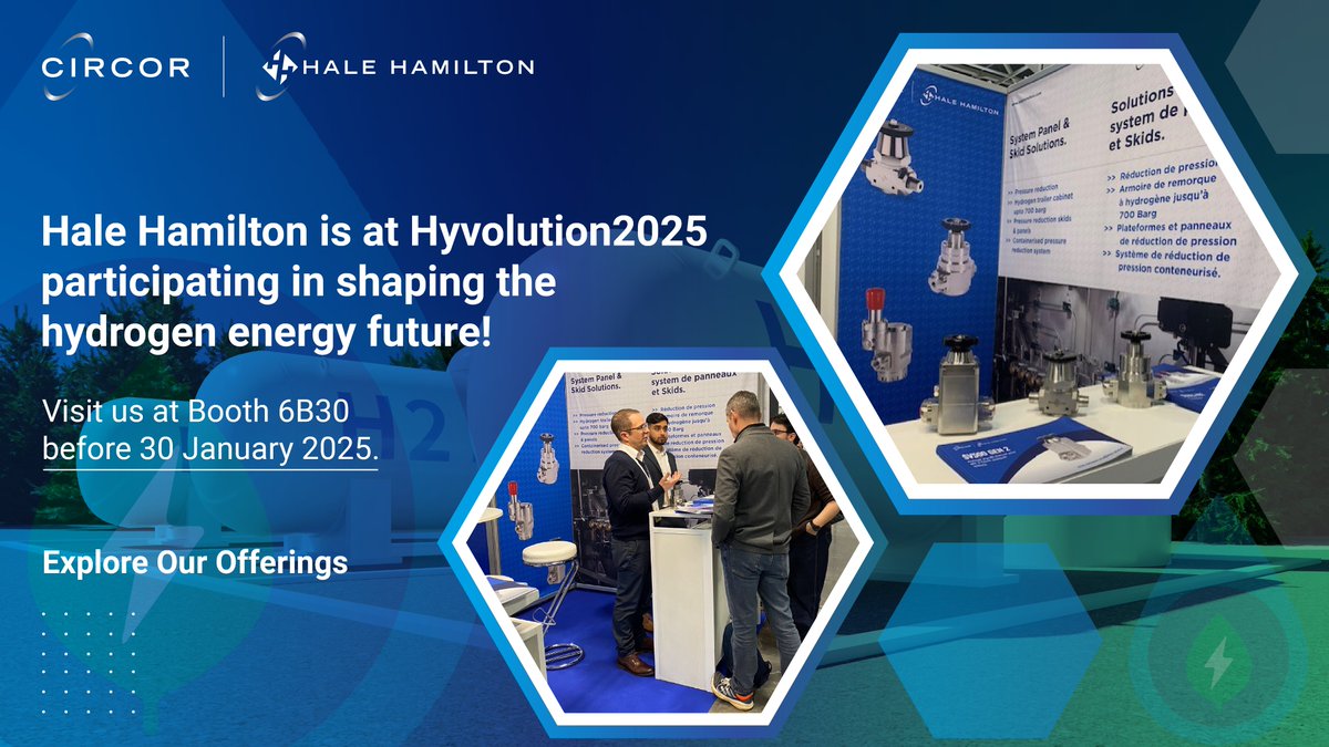 CIRCORint's tweet photo. We are in Paris, attending one of the largest Hydrogen events – Hyvolution 2025! If you are at this event, don’t miss a chance to explore our hydrogen solutions that can drive your hydrogen applications to success.

#CIRCOR #HALEHAMILTON #hyvolution #hydrogen #hydrogeneconomy https://t.co/RKwKepmImy