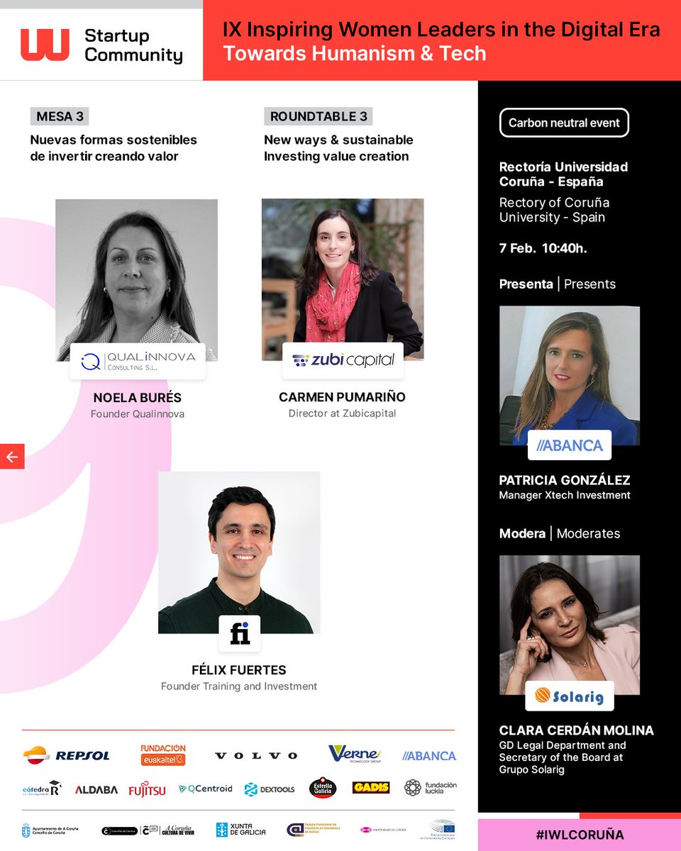 🚀 IX Inspiring Women Leaders In The Digital Era

✨ Mesa 3 | Roundtable 3 - 7 Feb ✨

🇪🇦 | Nuevas formas sostenibles de invertir creando valor
🇬🇧 | New sustainable ways to invest while creating value

Inscríbete aquí | Apply here 👉 bit.ly/4hp628A

#IWL2025