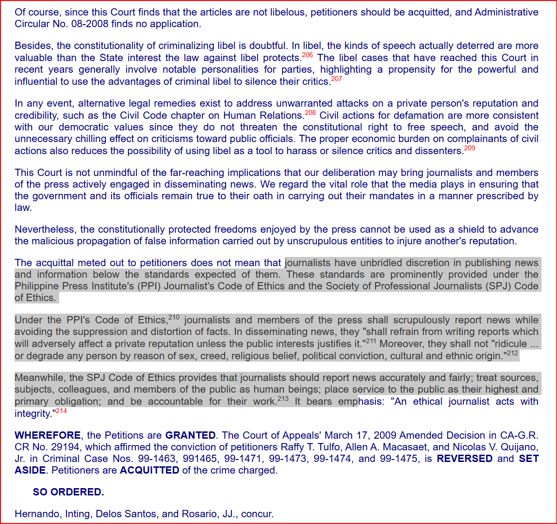 frustratedDoe's tweet photo. #JurisprudencePH  aside from tenets of journalism which someone can easily memorise and practise #FromTimeToTime, how does the #legalSystem #lawPH define [the bounds of ] #JournalistPH #journalismPH ?

Looks like [ GR. No. 187113, January 11, 2021 ] of @/SCPh_PIO #CouldHelp https://t.co/pINJAxzwAf