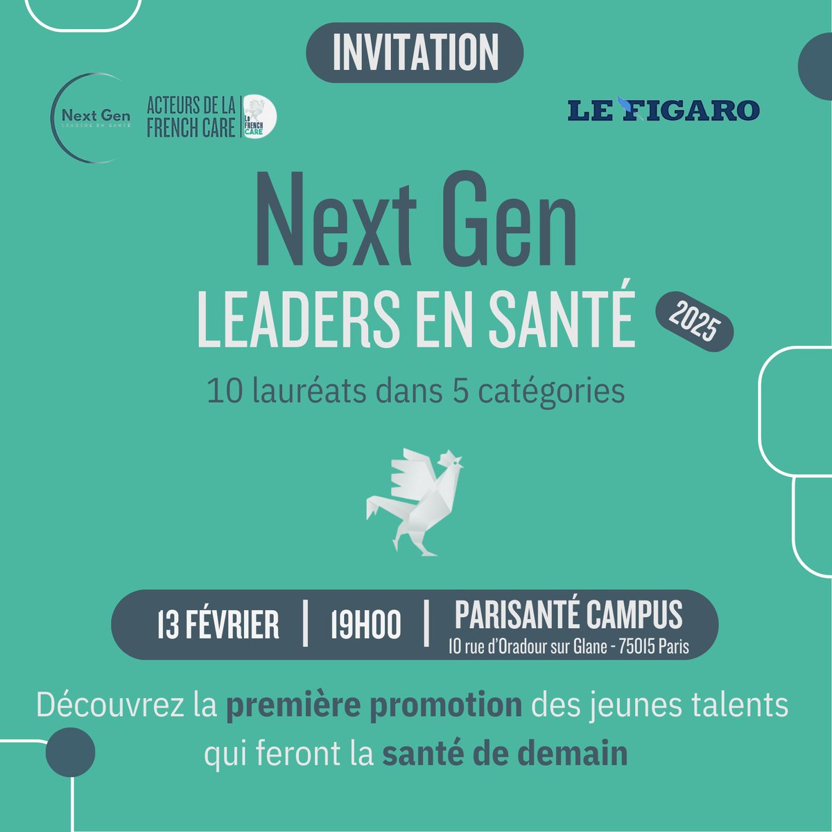 Acteurs de La French Care (@actfrenchcare) on Twitter photo #SAVETHEDATE // J-15 avant la soirée 𝑵𝒆𝒙𝒕 𝑮𝒆𝒏 𝑳𝒆𝒂𝒅𝒆𝒓𝒔 𝒆𝒏 𝑺𝒂𝒏𝒕𝒆́, organisée par les <a href="/ActFrenchCare/">Acteurs de La French Care</a> en partenariat avec Le Figaro. Venez découvrir les 10 talents sélectionnés
🗓️13/02/25
📍<a href="/PariSanteCampus/">PariSanté Campus</a>
⏲️19h00
INSCRIPTION GRATUITE : eventbrite.com/e/billets-next… #SAVETHEDATE // J-15 avant la soirée 𝑵𝒆𝒙𝒕 𝑮𝒆𝒏 𝑳𝒆𝒂𝒅𝒆𝒓𝒔 𝒆𝒏 𝑺𝒂𝒏𝒕𝒆́, organisée par les <a href="/ActFrenchCare/">Acteurs de La French Care</a> en partenariat avec Le Figaro. Venez découvrir les 10 talents sélectionnés
🗓️13/02/25
📍<a href="/PariSanteCampus/">PariSanté Campus</a>
⏲️19h00
INSCRIPTION GRATUITE : eventbrite.com/e/billets-next…