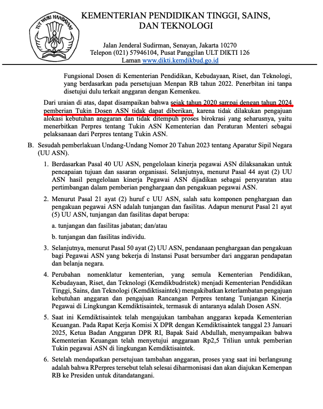 tukin_dosenASN's tweet image. Surat yang dikeluarkan @Kemdiktisaintek pada hari libur ini ditujukan ke seluruh rektor/direktur untuk mencuci pimpinan PTN agar seolah-olah pemerintah tidak punya hutang tukin ke seluruh dosen ASN di Indonesia sejak 2020. 

Mana ada... hutang ya hutang, harus dibayar!