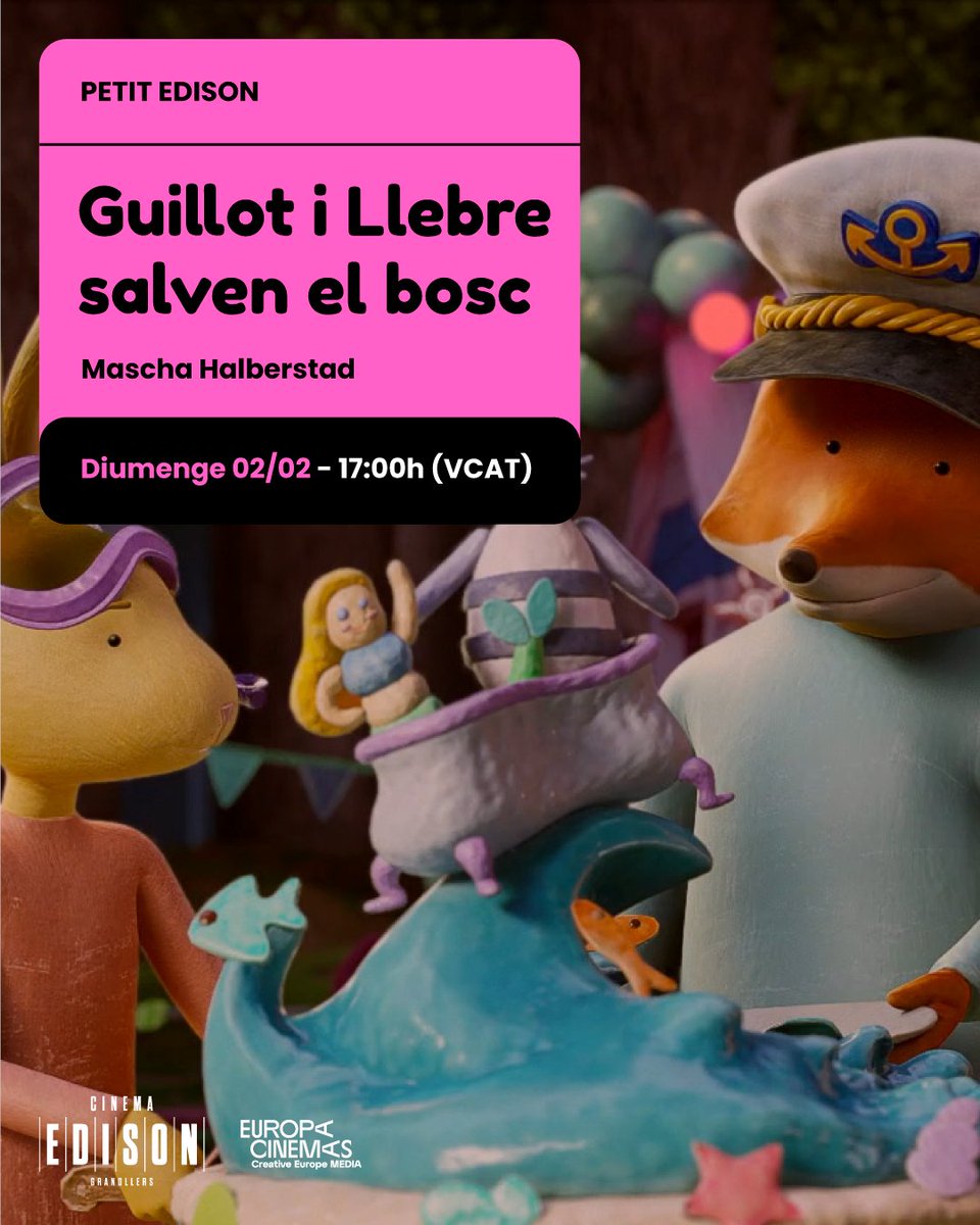 edisoncinema's tweet photo. Els animals salven el bosc! 🌲
🎬🦊 Guillot i Llebre salven el bosc #PetitEdison
🗓 Diumenge 2/02 a les 17:00h (VCAT)
👉 Una nova aventura per a tota la família aquesta tarda de diumenge gràcies a @PackMagic_!
🎟 Entrades a https://t.co/CM7K4z1lzl! https://t.co/7l7tDh5Xvu