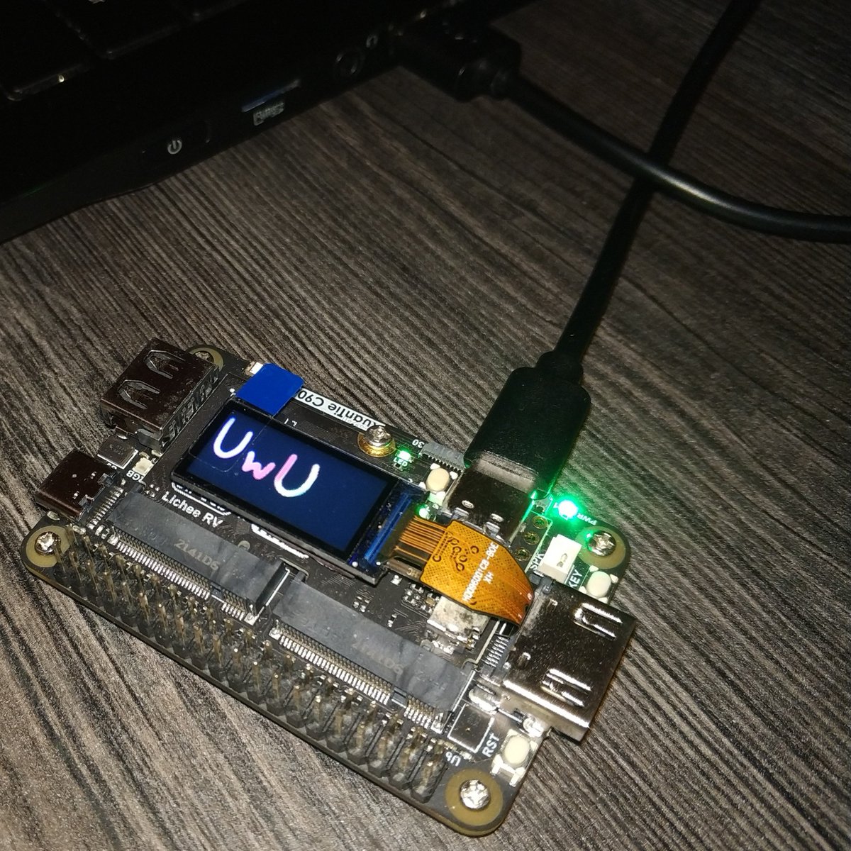 OrangeCMS's tweet image. This D1 on the @SipeedIO Lichee RV Dock Pro is now running the latest #oreboot with Linux 6.13.
`cpu d1 fbsplash -f uwu.png`

More and more @rustlang support coming:
phoronix.com/news/Linux-6.1…