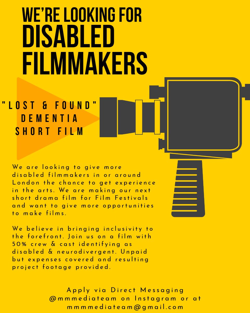 We are looking to give more disabled filmmakers in or around London the chance to get experience in the arts. We are making our next short drama film for Film Festivals and want to give more opportunities to make film. We believe in bringing inclusivity to the forefront.