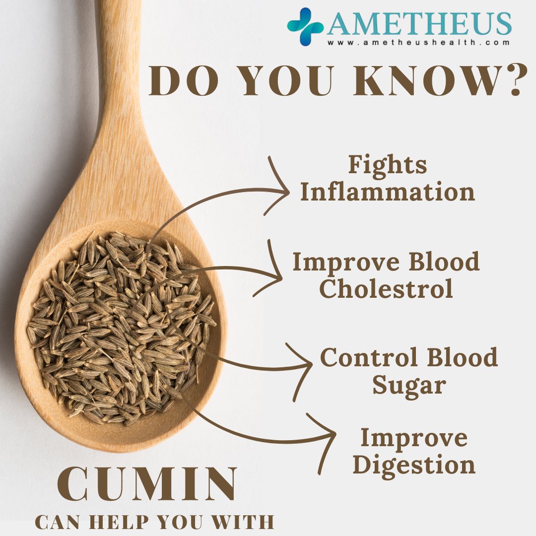 ametheushealth's tweet image. #Cumin, the Golden Spice in Your Pantry!

Beyond its essential role in your #favoritedishes, cumin seeds are a powerhouse in traditional #medicine . 

From enhancing the flavor of your meals to promoting overall well-being, cumin deserves a special place in every kitchen.