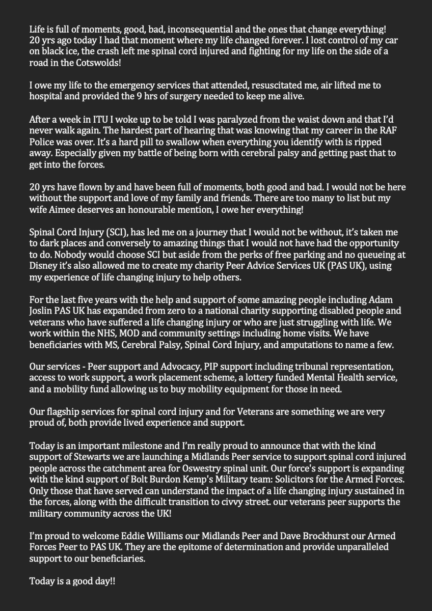 uk_peer's tweet image. A word from our #PASUK CEO on the 20 yr anniversary of his injury, along with a big announcement!!