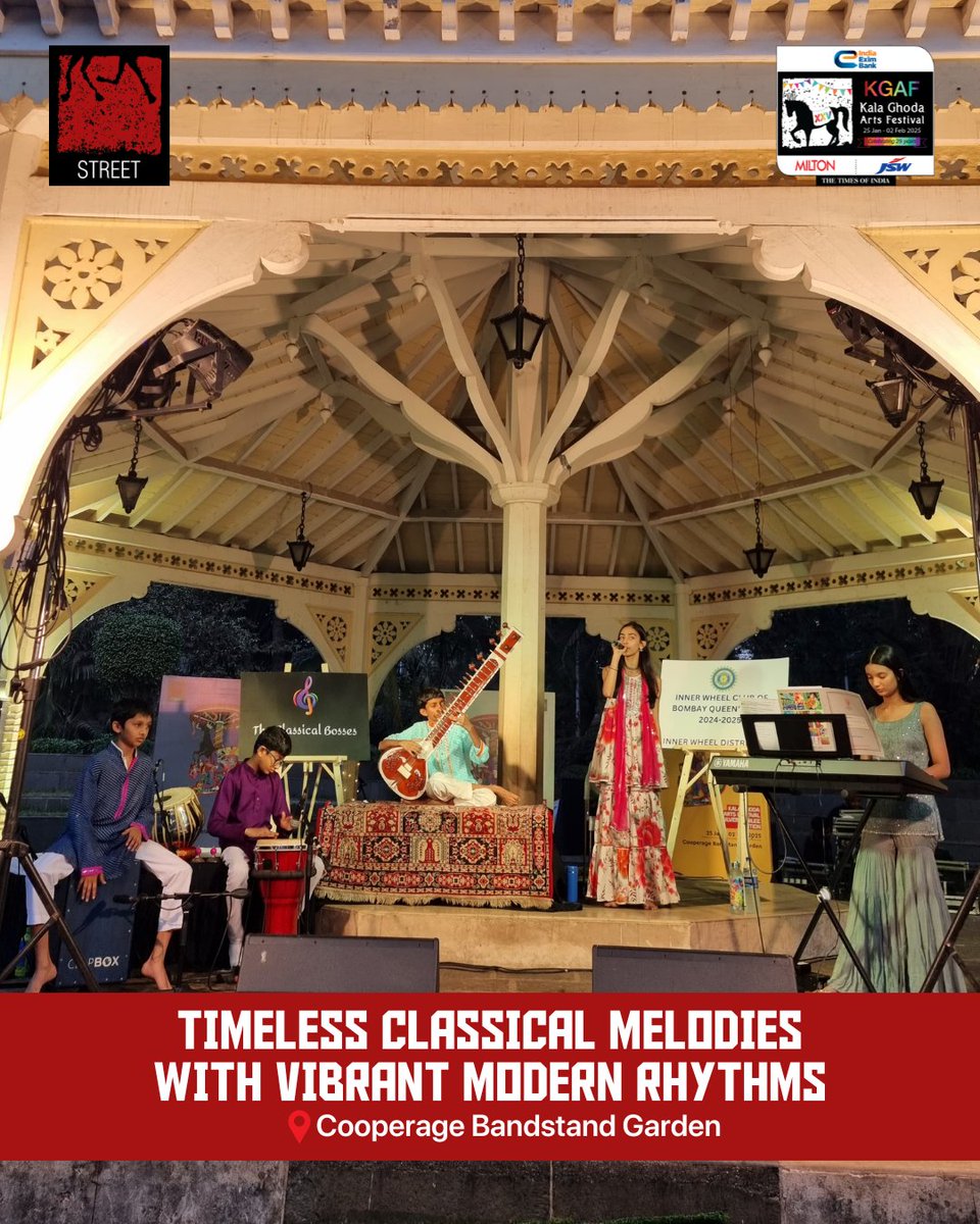kgafest's tweet image. The Classical Bosses lit up the stage with their incredible fusion of timeless classical melodies and vibrant modern rhythms! 

A big shoutout to the Inner Wheel Club of Bombay Queen’s Tiara for facilitating this mesmerizing act.

#KalaGhodaArtsFestival #KGAFXXV #kgaf