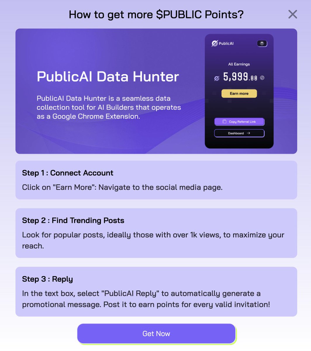 🪂Free Airdrop Alert : PublicAI🪂  
✅Status : Confirmed✅  
✅Time : 5 Min✅
✅Funding : $2M✅

1. Follow the link beta.publicai.io/?r=PcOCW and sign up with an X account:

2. Install the extension. chromewebstore.google.com/detail/publica…

3. Start earning points using this instruction: