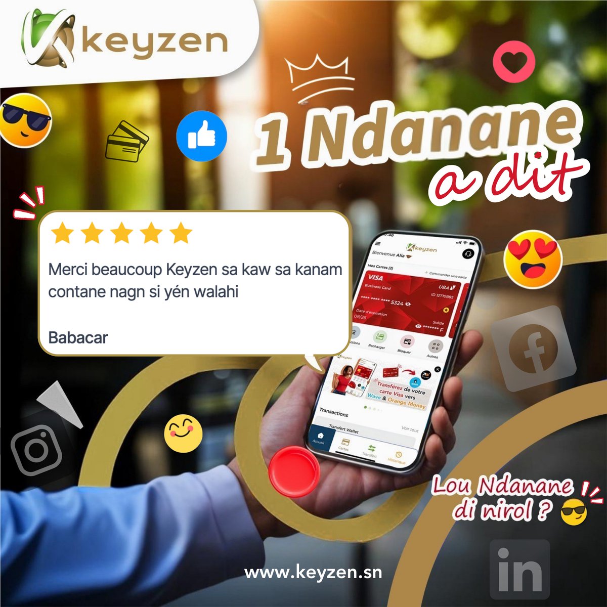 KeyzenSn's tweet photo. Li rek mo niou takha diogg : sene satisfaction ! 🤩 Motakh niak nio kham dale erreur leu 😎
Kone bok rejoignez la famille des Ndananes et découvrez pourquoi Keyzen fait la différence🔥🔥🔥
Sou bakhé rek niou dem 🚀🚀🚀 #LouNdananeDiNirol 😎
#SunuKeyzen #SunuKeyzen #UBA #kebetu