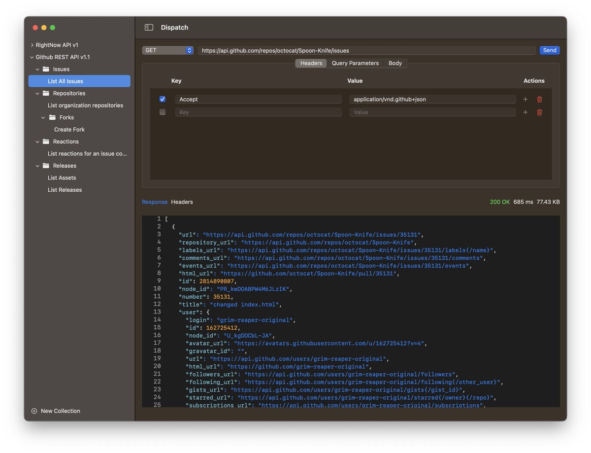 After this post got a lot of attention (well not on this platform), I decided to build a  #Postman alternative. Meet Dispatch, mac OS native, lightweight API Client. Let me know if you want to try it out!