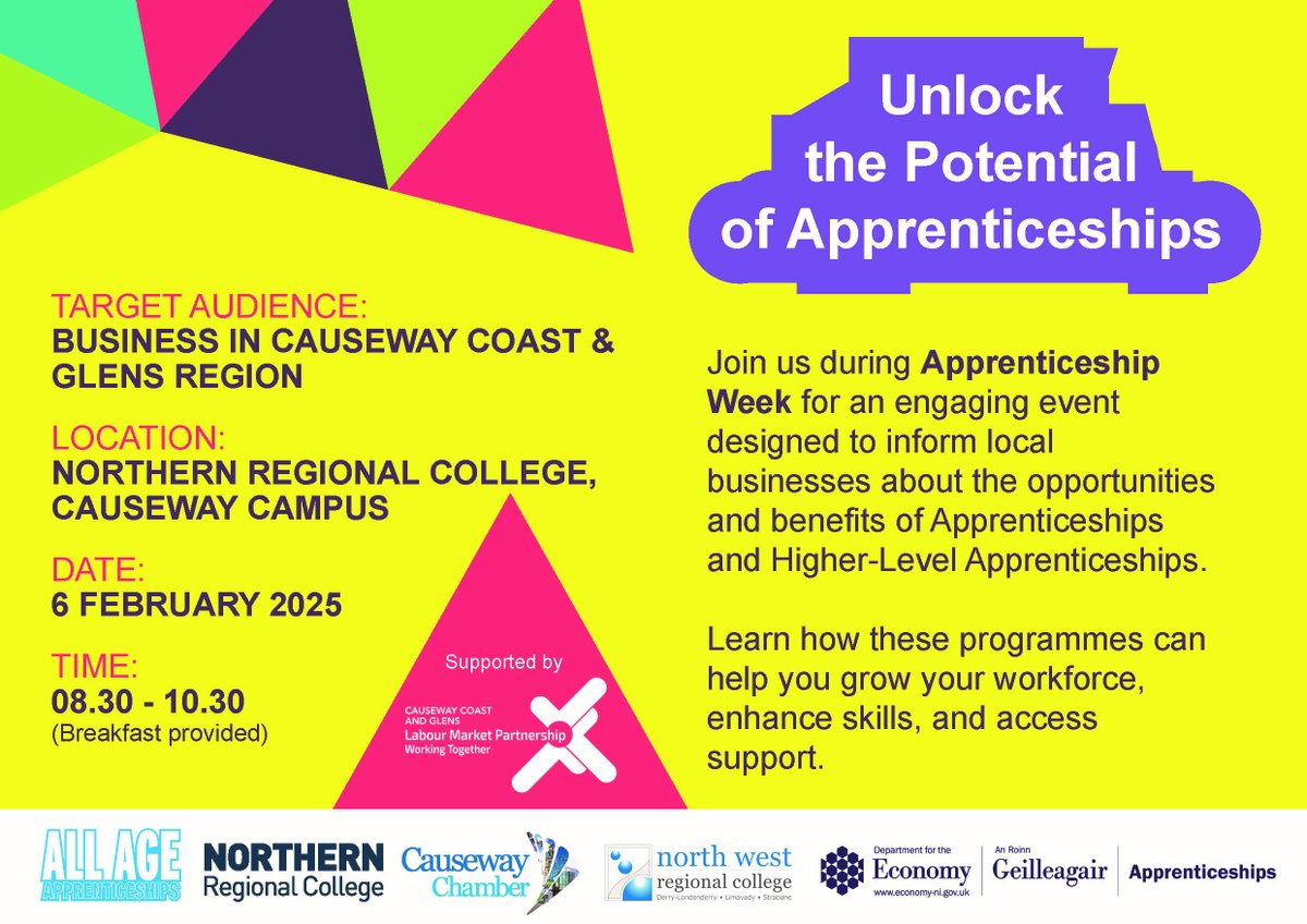 📅 Join us during Apprenticeship Week for an exciting event tailored to local businesses. 

Discover how Apprenticeships  can help you:
✅ Grow your workforce
✅ Enhance skills
✅ Access government support

👉 Register now: loom.ly/uhDnvKM
#NIAW2025