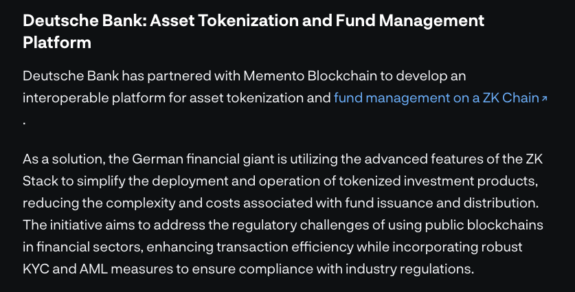 Domani (@domaniprotocol) on Twitter photo Give this <a href="/Delphi_Digital/">Delphi Digital</a> report a read - it showcases the cutting-edge ZKsync tech stack powering Memento ZKChain, developed in collaboration with <a href="/DeutscheBank/">Deutsche Bank</a> 🤝
Our choice of the ZKsync tech stack was strategic, leveraging critical features like advanced interoperability, Give this <a href="/Delphi_Digital/">Delphi Digital</a> report a read - it showcases the cutting-edge ZKsync tech stack powering Memento ZKChain, developed in collaboration with <a href="/DeutscheBank/">Deutsche Bank</a> 🤝
Our choice of the ZKsync tech stack was strategic, leveraging critical features like advanced interoperability,