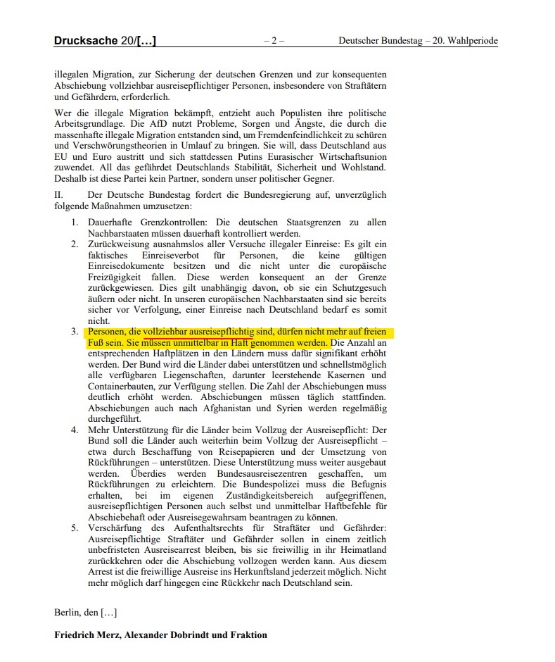 wilke_tobias's tweet photo. Ca. 80% der "vollziehbar Ausreisepflichtigen" haben eine Duldung, u.a. wg. Ausbildung oder als nichtdeutsche Eltern deutscher Kinder. Die anderen 20% sind unmittelbar(!) ausreisepflichtig.

Möchte #Merz etwa auch Geduldete einsperren oder kann die #CDU keine Anträge formulieren? https://t.co/aepJ0n7qsh