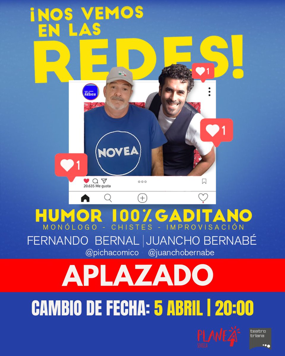 ‼️ ATENCIÓN: Evento APLAZADO hasta ➡️​ el 5 DE ABRIL a las 20:00.

Si necesitas gestionar tus entradas, puedes contactarnos en el 📞​ 722 746 205.

VENTA DE ENTRADAS: entradas.planeasevilla.com/index.php?even…