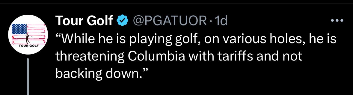 Catch_TheFade's tweet photo. @PGATUOR @GovTimWalz Remember when you couldn’t spell Colombia correctly? My god I hope you don’t swing the stick as well as you can spell because you’d be a complete liability on the course. https://t.co/o8moyMsew9