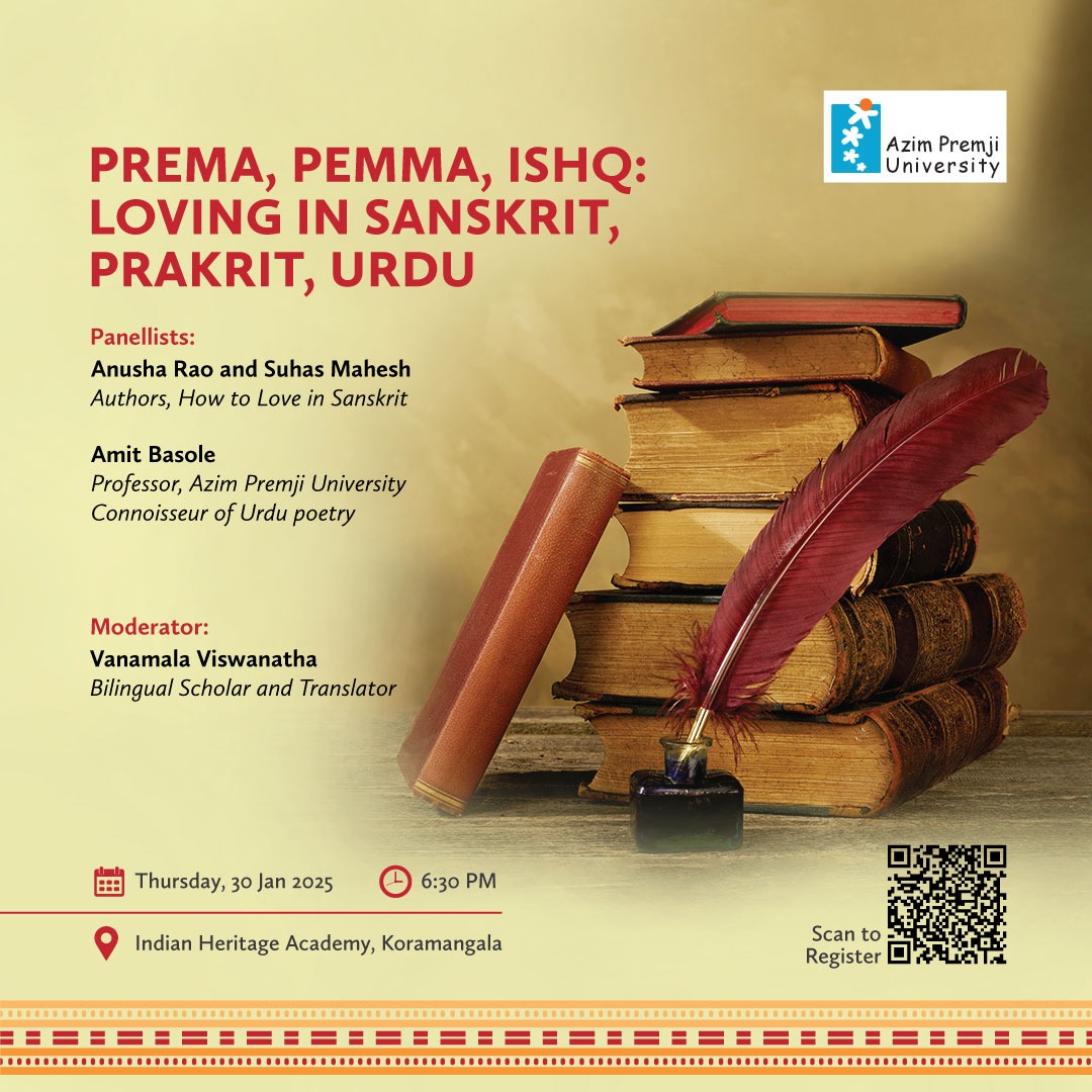 Bangalore folks, do join us tomorrow as we explore love across literary cultures! Hosted by <a href="/azimpremjiuniv/">Azim Premji University</a>
Venue: Indian Heritage Academy, Koramangala
Time: Jan 30, 6 30 pm 
Register here:
docs.google.com/forms/d/e/1FAI…