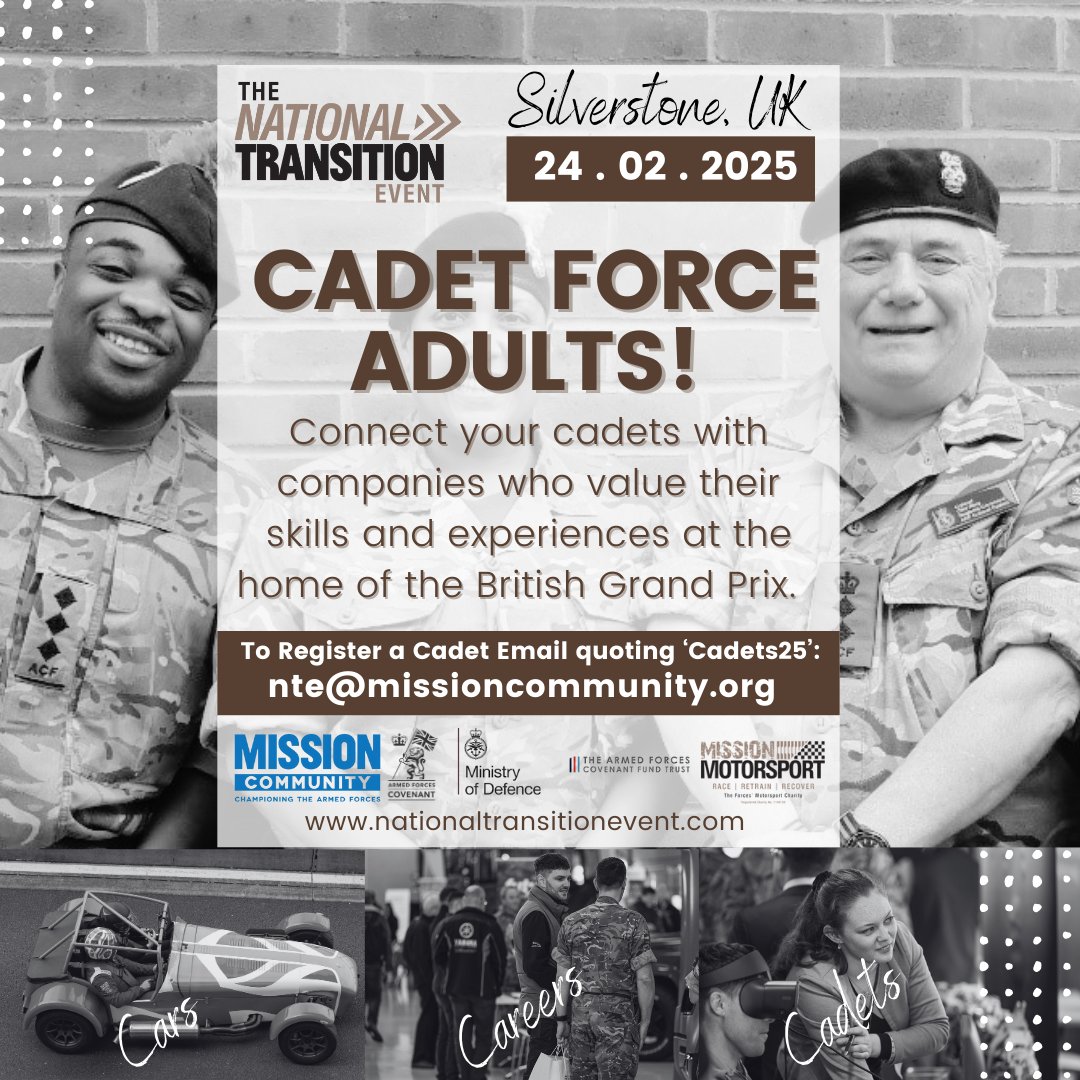 ACCT UK Official (@acctuk) on Twitter photo Have you heard about the National Transition Event..?👇🏼
nationaltransitionevent.com
We're looking forward to it! If you'll be attending, please come and say hello to us! We'll be next to the <a href="/ArmyCadetsUK/">Army Cadets UK</a> stand🙂
To Register a Cadet Email quoting ‘Cadets25’ nte@missioncommunity.org Have you heard about the National Transition Event..?👇🏼
nationaltransitionevent.com
We're looking forward to it! If you'll be attending, please come and say hello to us! We'll be next to the <a href="/ArmyCadetsUK/">Army Cadets UK</a> stand🙂
To Register a Cadet Email quoting ‘Cadets25’ nte@missioncommunity.org