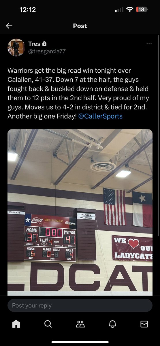 What a win for our Warriors!! Great job Coach Garcia <a href="/tresgarcia77/">Tres</a> !! Let’s get another big one Friday.