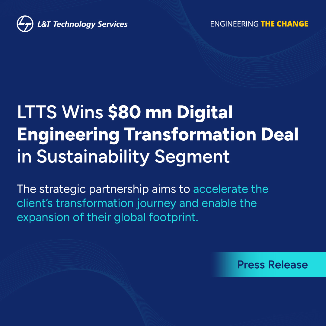 📢 We are extremely delighted to announce that we have secured a $80 Mn Digital Engineering Transformation deal in the Sustainability segment. Know more: bit.ly/3PSwP1c

#Sustainability #PurposefulAgileInnovation #EngineeringTheChange