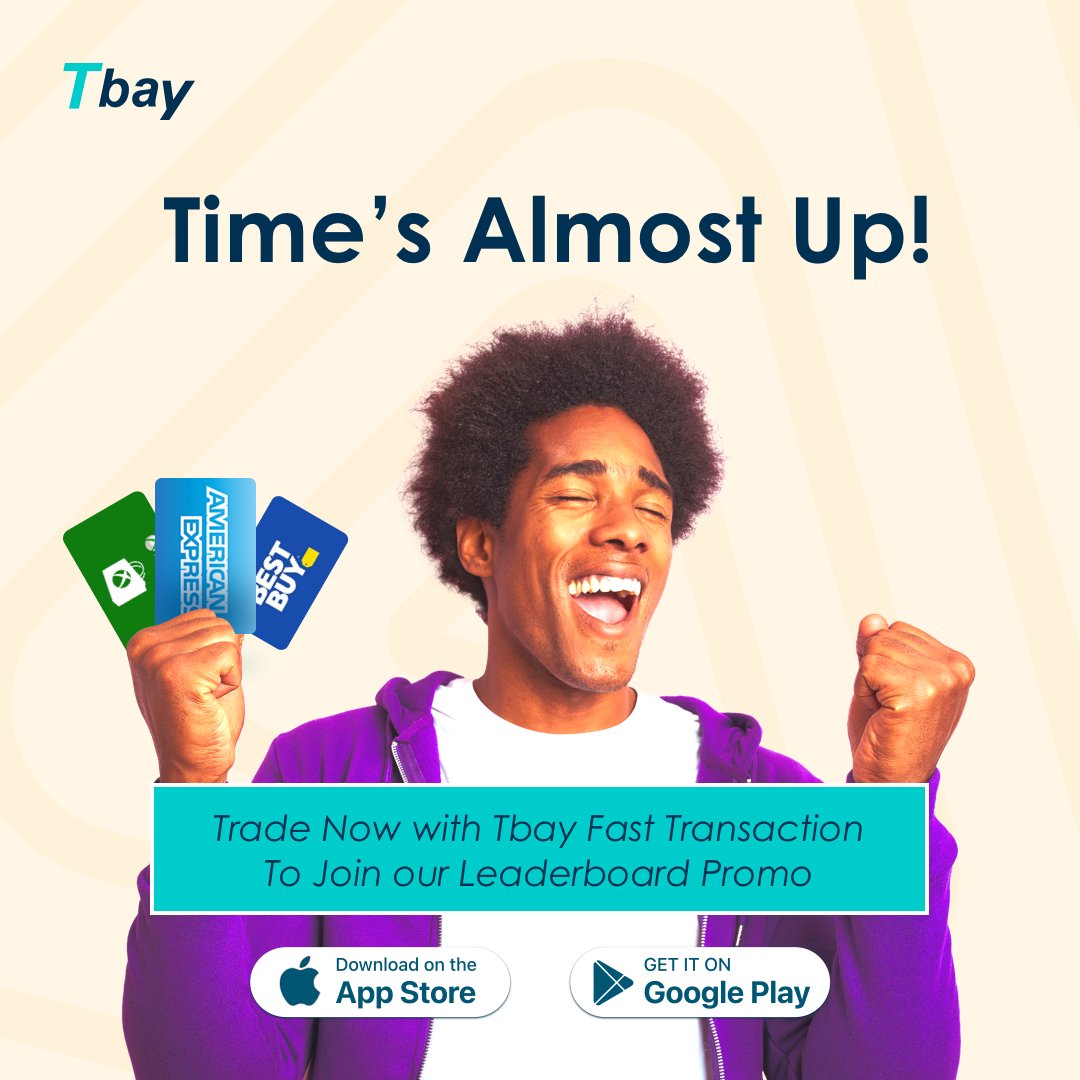 Theiabay's tweet photo. No let this one pass you! Sell your gift card with #Tbay Fast Transaction and secure your spot on this Leaderboard Promo. 💰

We seriously chasing the bag this year, right?!😁So click: https://t.co/znPWTen4HB
#LeaderboardPromo #GiftCardTrading #SecureTransaction #Quicktransaction https://t.co/QIl0rVzH7R